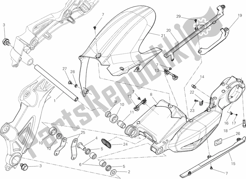 All parts for the Swing Arm of the Ducati Diavel Brasil 1200 2014
